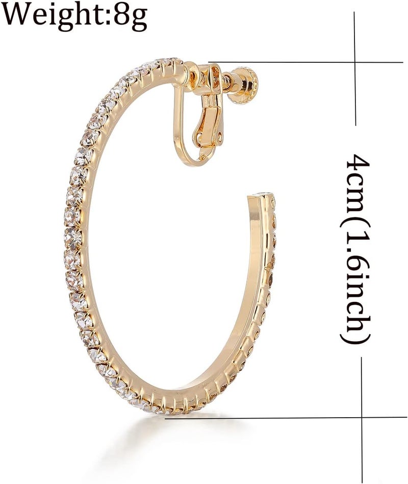 LAXPICOL Fashion Sparkly Austrian Circle Hoop Earrings Clip On Earrings For Women No Piercing Earrrings - Image 3